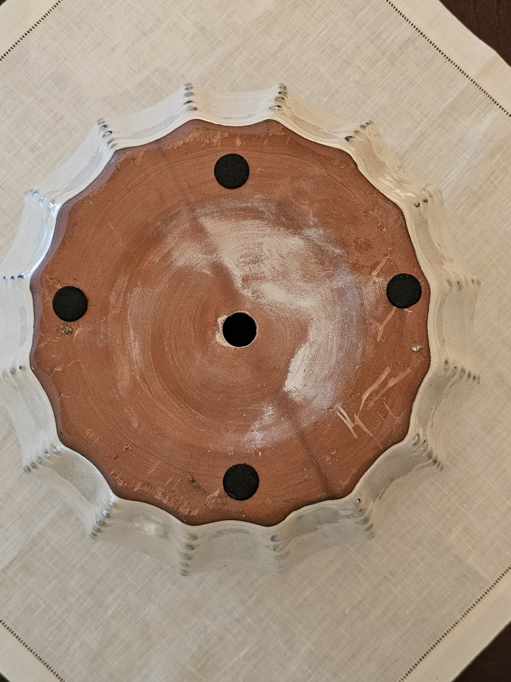 Large 11" Sea Urchin Ceramic Planter Pot Heavy Stoneware Blue White Garden Basin - Picture 5 of 7